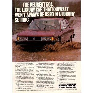 1979 Peugeot 604 Luxury Sedan Vintage Print Ad Rain Storm Muddy Road Wall Art